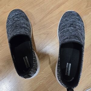 Skechers Black and Gray Knit Slip-Ons